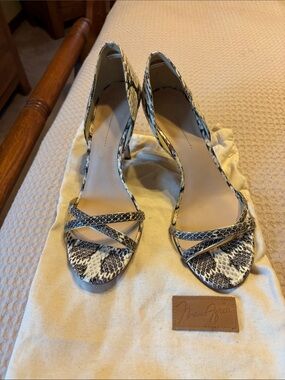 Aerin Snakeskin D'Orsay Strappy Heels in Black and White